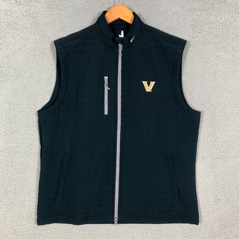 Johnnie-O Crosswind Vest Men's Large Black Quilted Performance Golf Hidden Hood